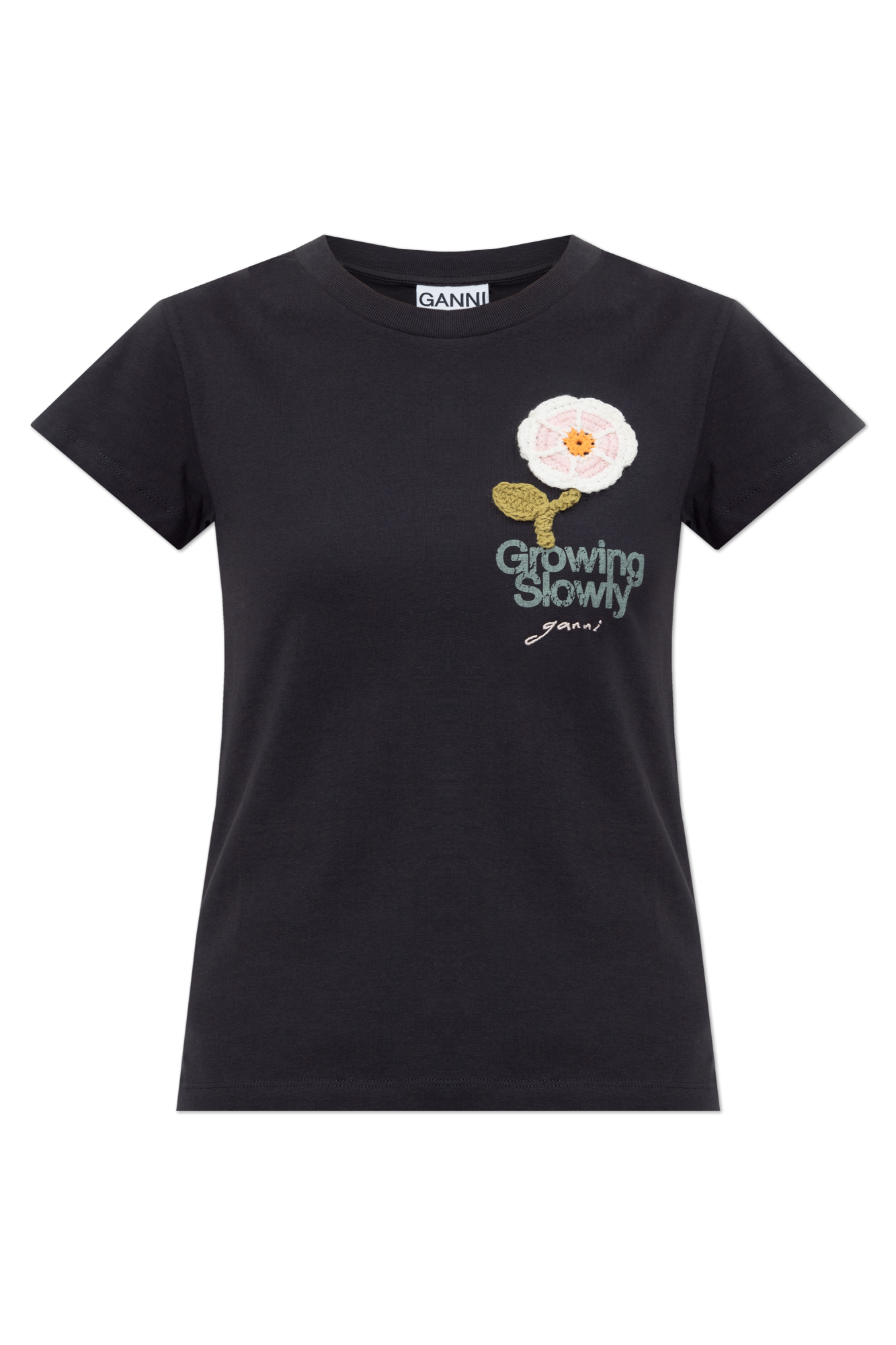 GANNI Growing Slowly Crochet Flower Tシャツ Ganni T-shirt with colorful embroidery | Women's | Vitkac